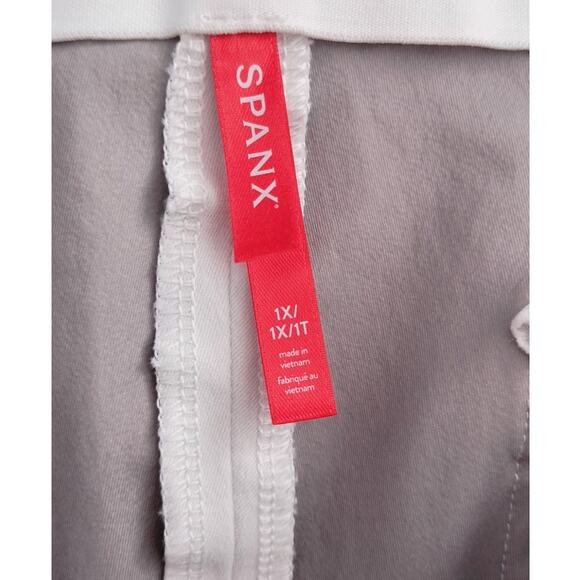 Spanx Elastic Waist Pants Women's Sz 1X White Straight Crop Leg Stretch Pull-on - Picture 2 of 15